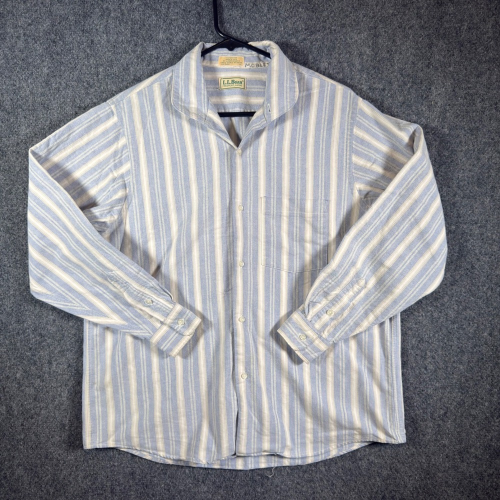 LL Bean Vintage Oxford Button Down Shirt Mens 14 Blue White Striped Made in USA